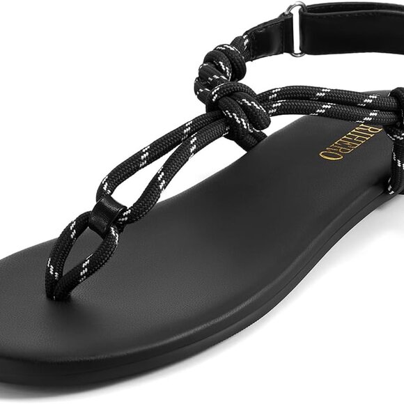 Women Rope Sandals Nylon Ankle Strap Flat Beach Shoes Non-Slip Comfort - Picture 1 of 6